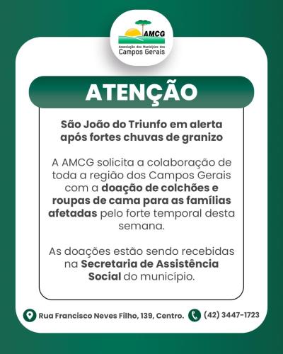 AMCG manifesta apoio a São João do Triunfo após temporal; município solicita doação de colchões e roupas de cama